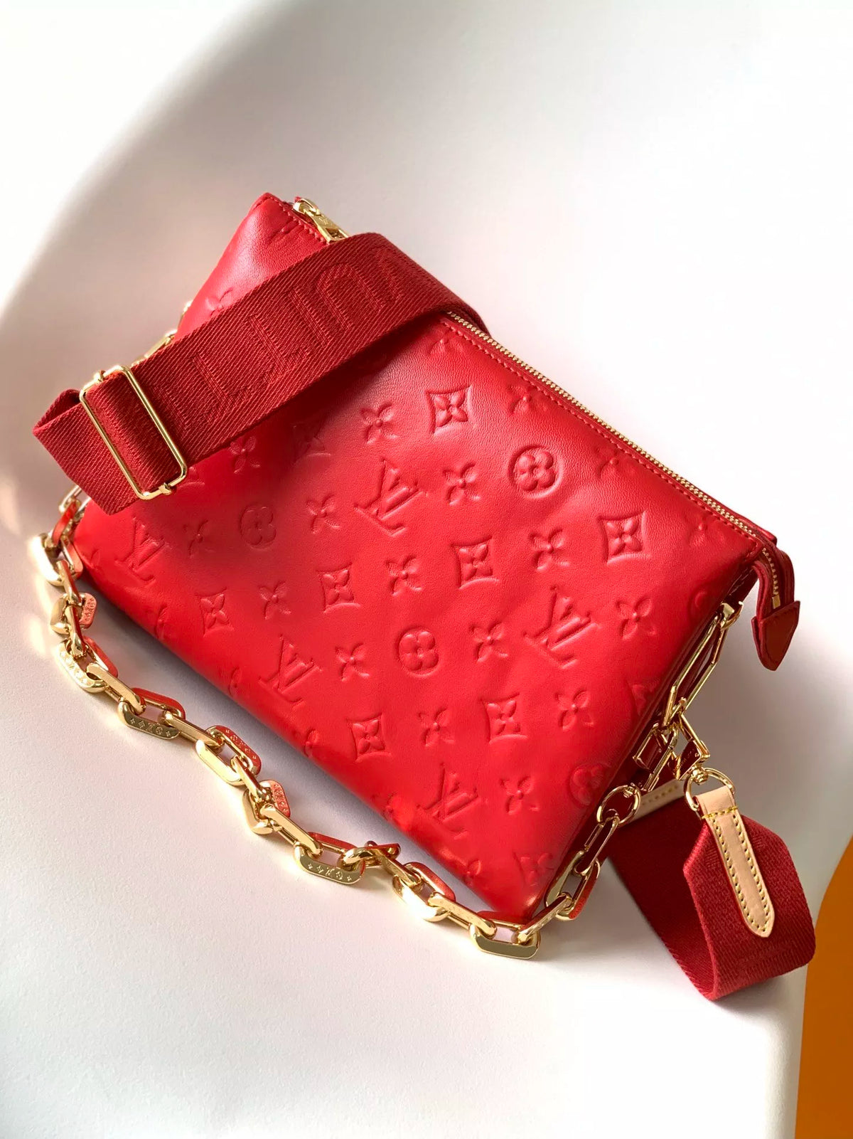 LOUIS VUITTON 26*20*12CM COUSSIN HANDBAG, MONOGRAM EMBOSSED FLUFFY SHEEPSKIN