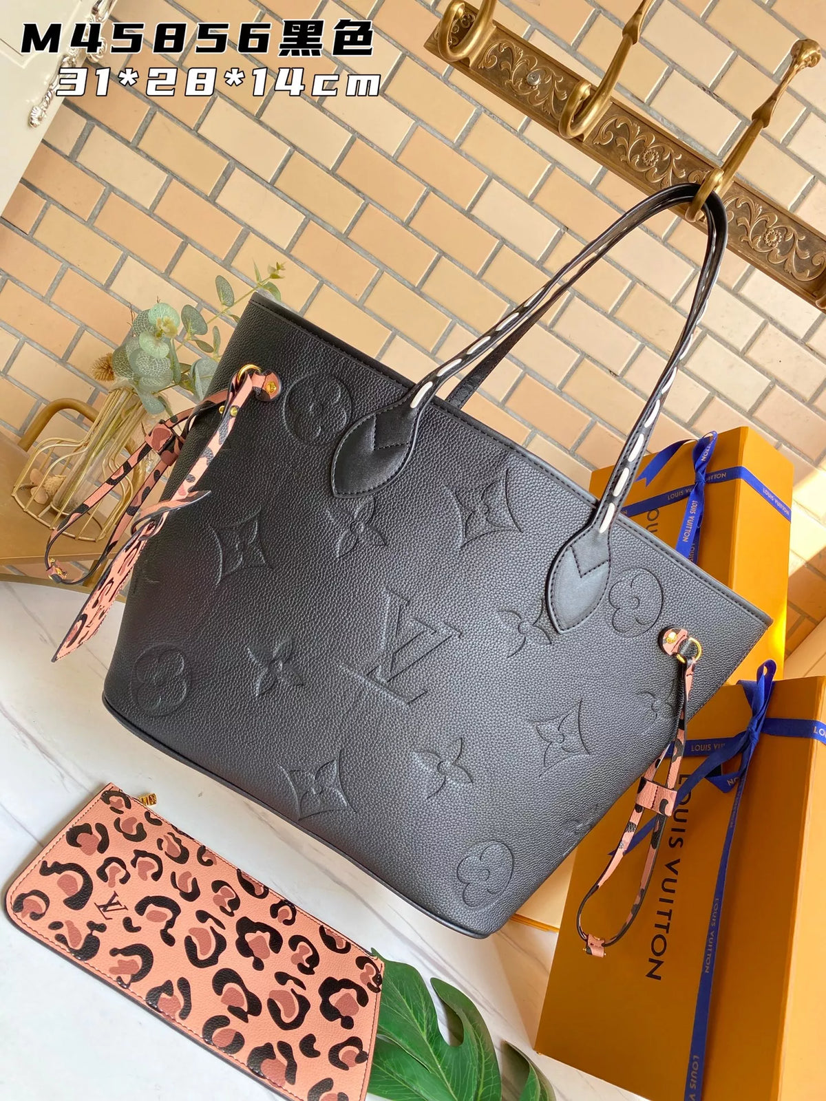 LOUIS VUITTON BLACK WILD AT HEART MM NEVERFULL MONOGRAM EMPREINTE 31 X 28 X 14CM