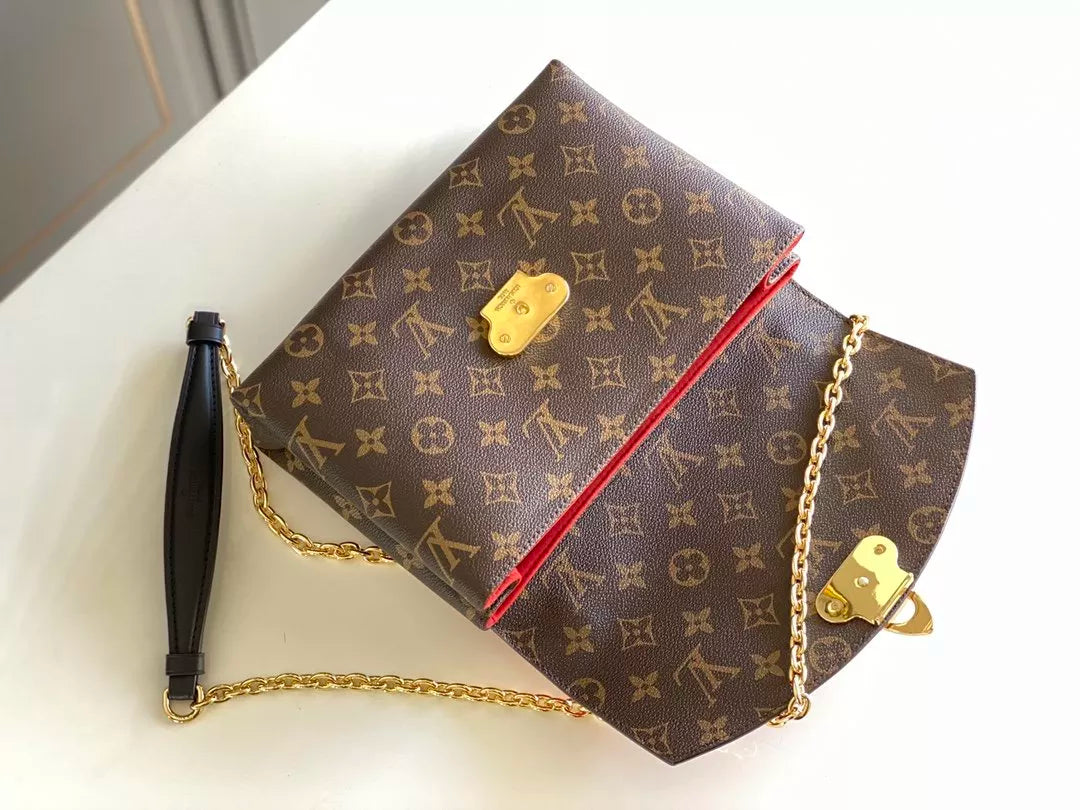 LOUIS VUITTON SAINT PLACIDE HANDBAG, MONOGRAM COATED CANVAS + COLORED GRAIN LEATHER
