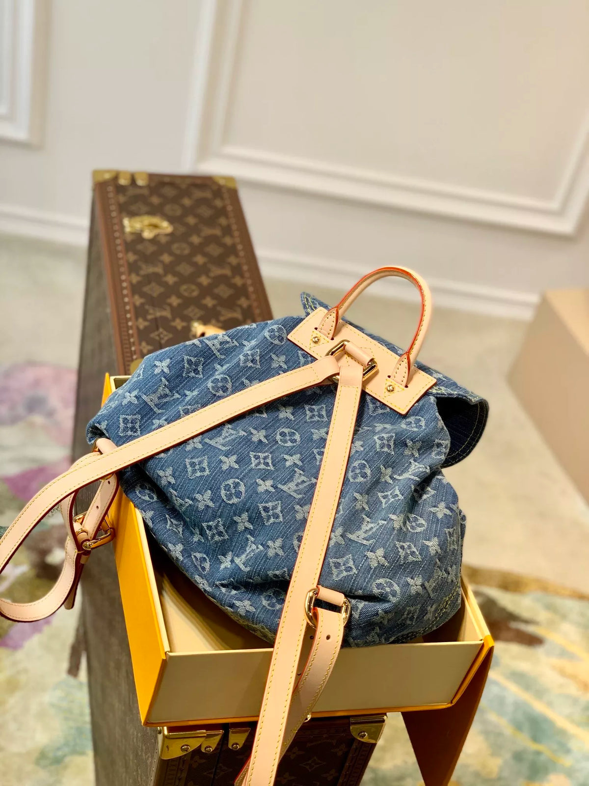 LOUIS VUITTON 19*30*28CM MEDIEVAL, DENIM UNIVERSAL BACKPACK, BACKPACK, MOUNTAINEERING BAG
