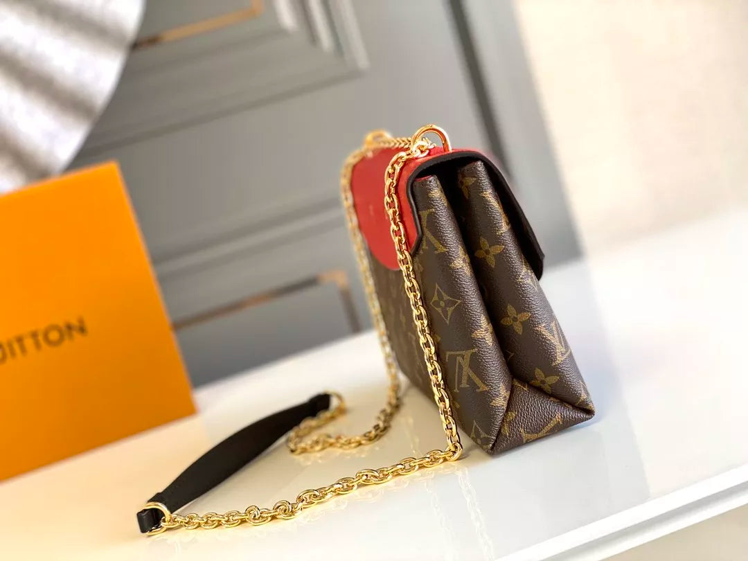 LOUIS VUITTON SAINT PLACIDE HANDBAG, MONOGRAM COATED CANVAS + COLORED GRAIN LEATHER