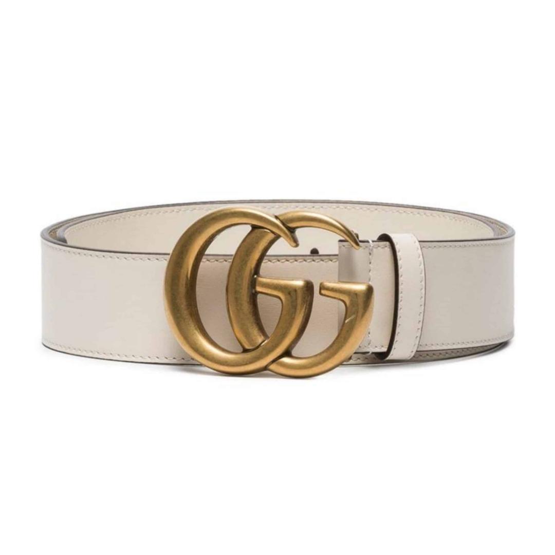 GUCCI WHITE LEATHER BELT WITH DOUBLE G BUCKLE