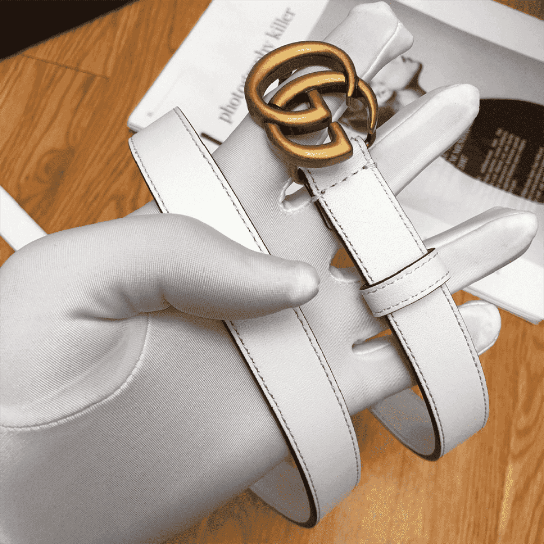 GUCCI WHITE LEATHER BELT WITH DOUBLE G BUCKLE