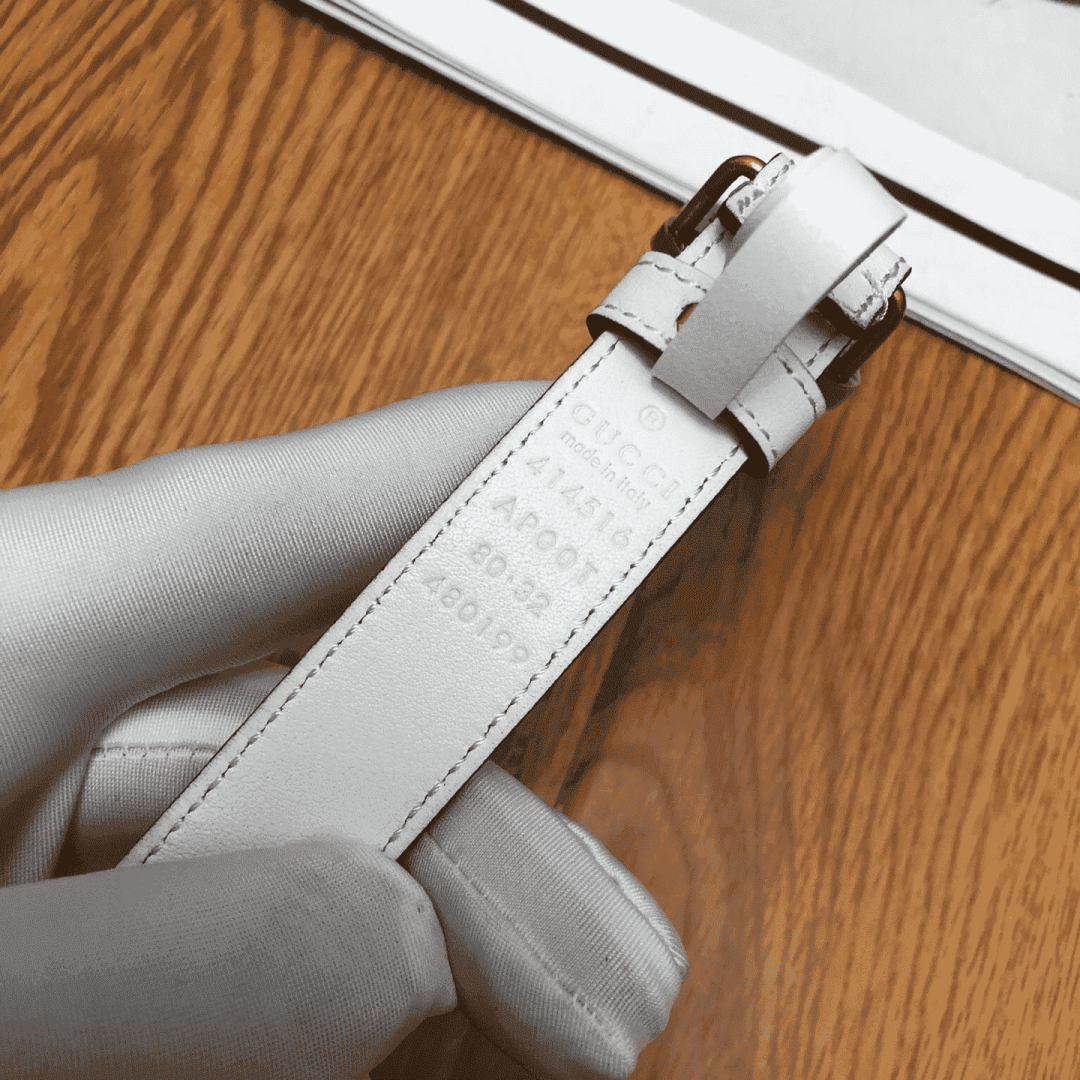 GUCCI WHITE LEATHER BELT WITH DOUBLE G BUCKLE