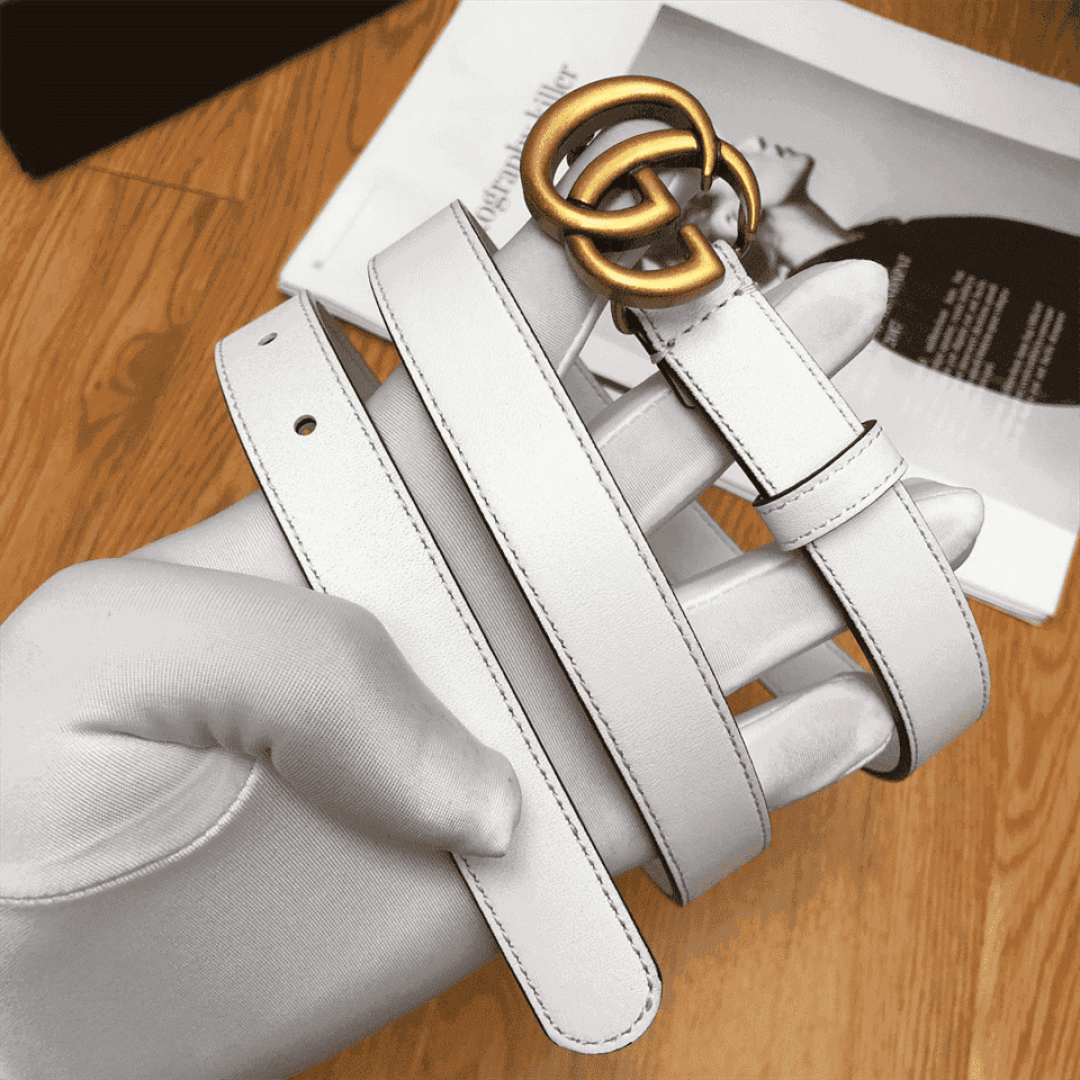 GUCCI WHITE LEATHER BELT WITH DOUBLE G BUCKLE