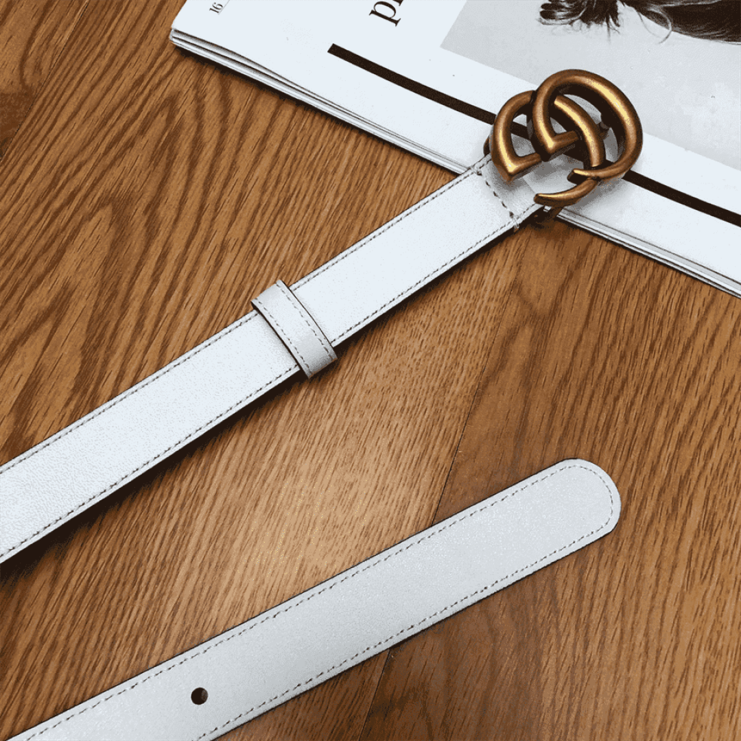GUCCI WHITE LEATHER BELT WITH DOUBLE G BUCKLE