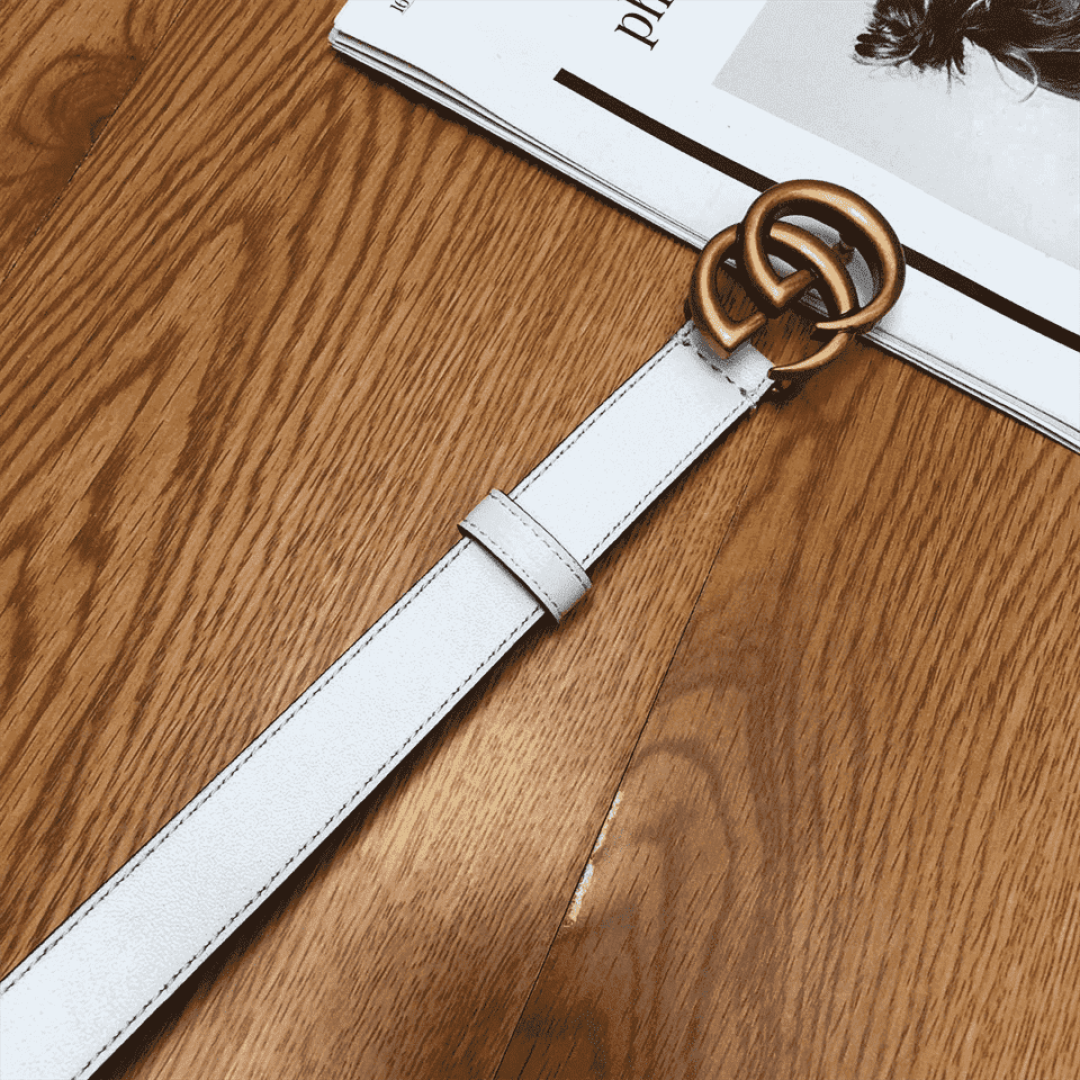 GUCCI WHITE LEATHER BELT WITH DOUBLE G BUCKLE