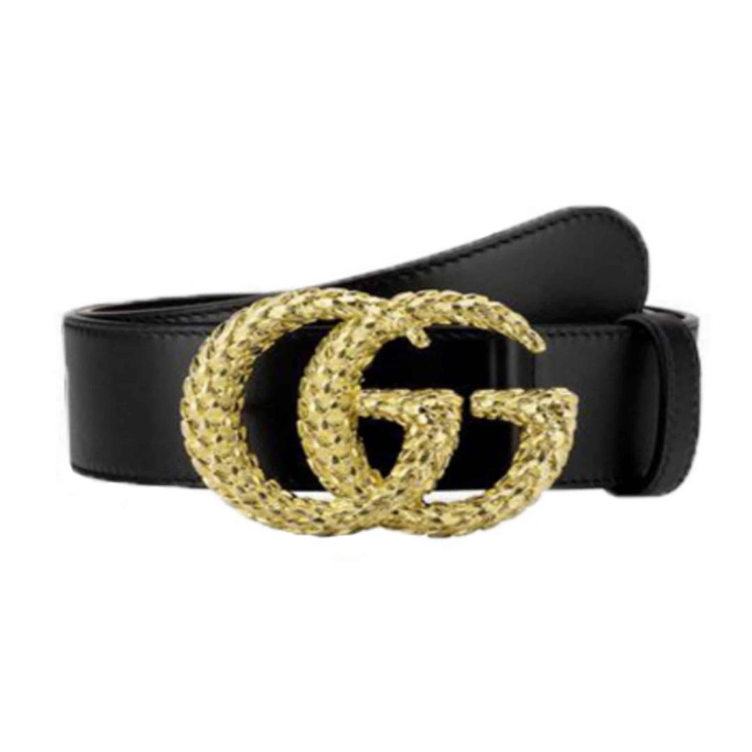 GUCCI LEATHER BELT W/ TEXTURED DOUBLE G BUCKLE