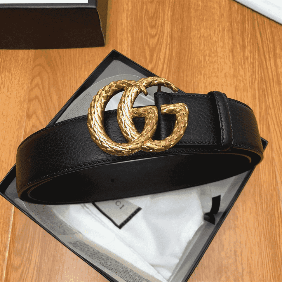 GUCCI LEATHER BELT W/ TEXTURED DOUBLE G BUCKLE