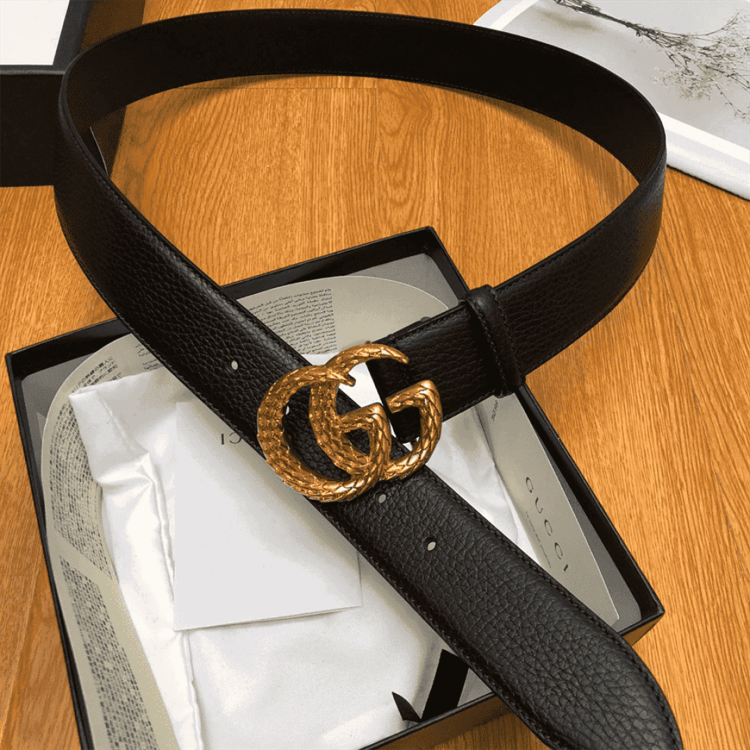 GUCCI LEATHER BELT W/ TEXTURED DOUBLE G BUCKLE