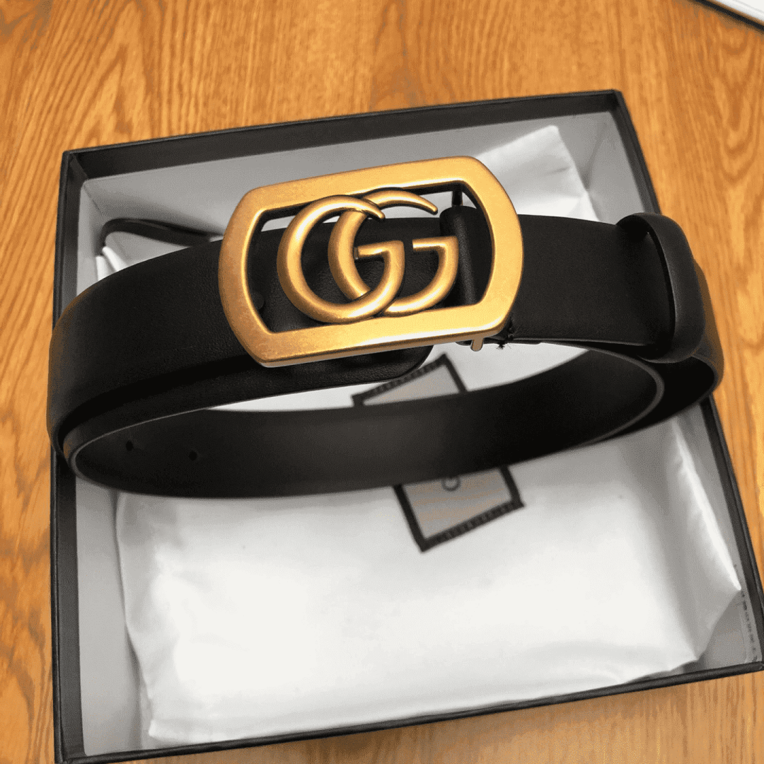 GUCCI BELT WITH FRAMED DOUBLE G BUCKLE