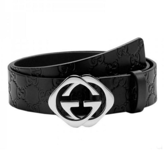 GUCCI BLACK S.SI.MA LEATHER BELT WITH SQUARE G BUCKLE