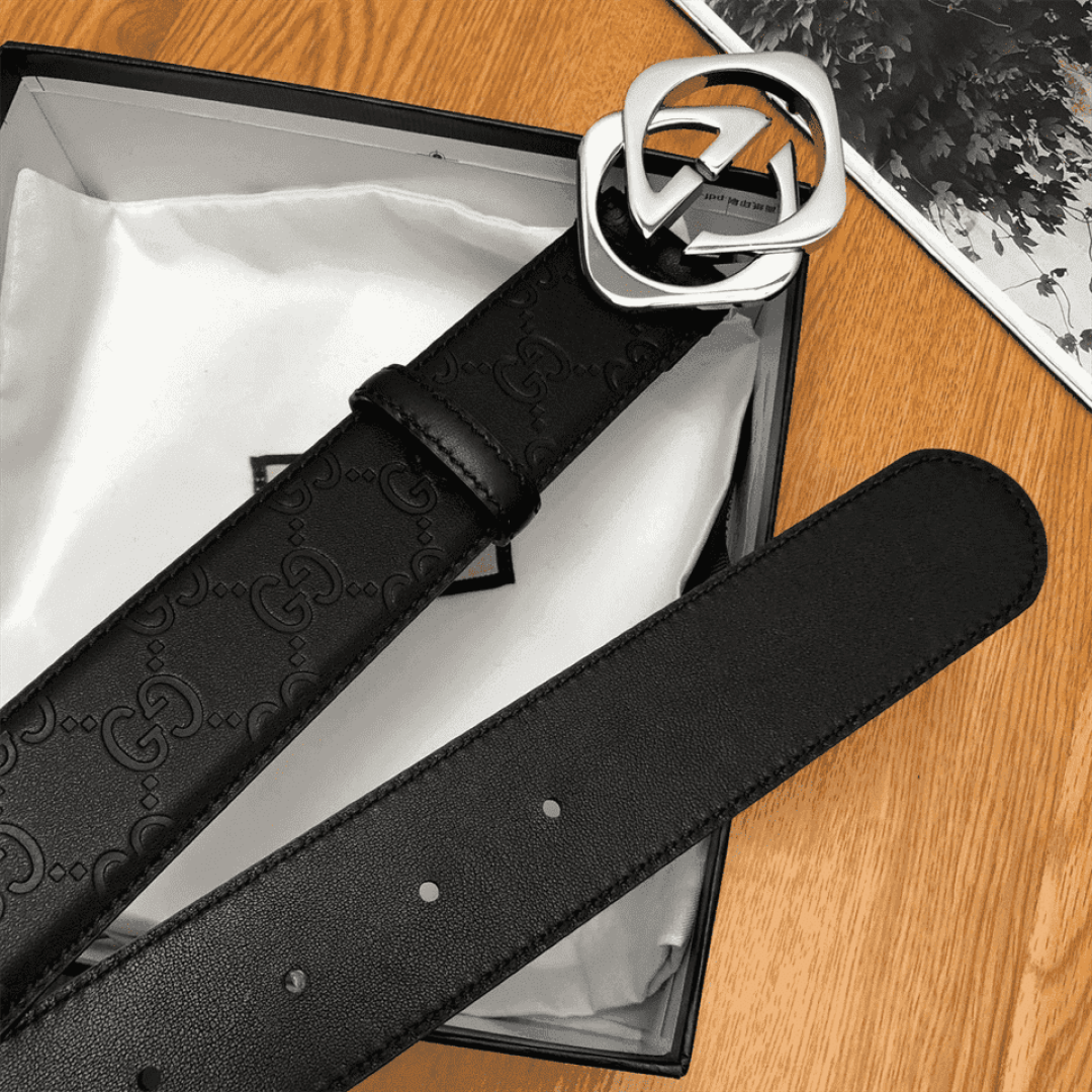 GUCCI BLACK S.SI.MA LEATHER BELT WITH SQUARE G BUCKLE