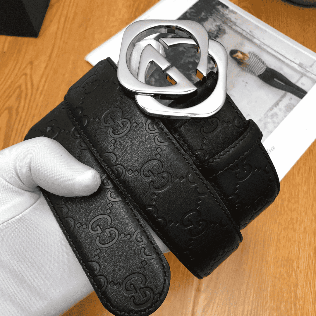 GUCCI BLACK S.SI.MA LEATHER BELT WITH SQUARE G BUCKLE