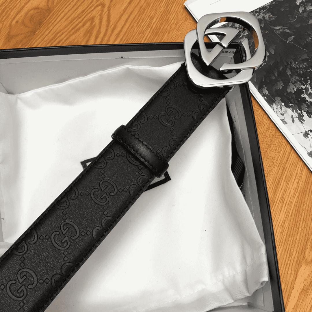 GUCCI BLACK S.SI.MA LEATHER BELT WITH SQUARE G BUCKLE