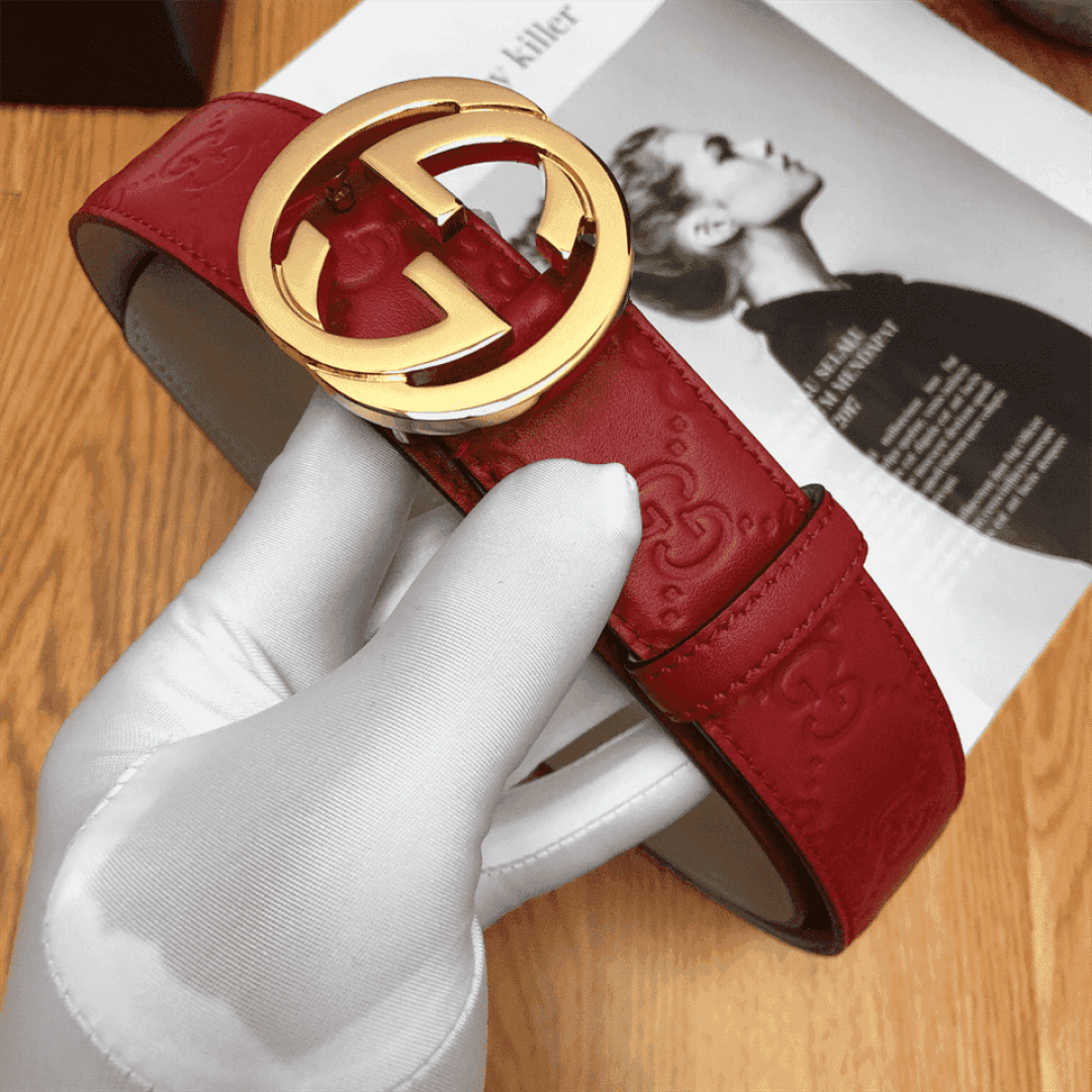 GUCCI INTERLOCKING G-BUCKLE LEATHER BELT