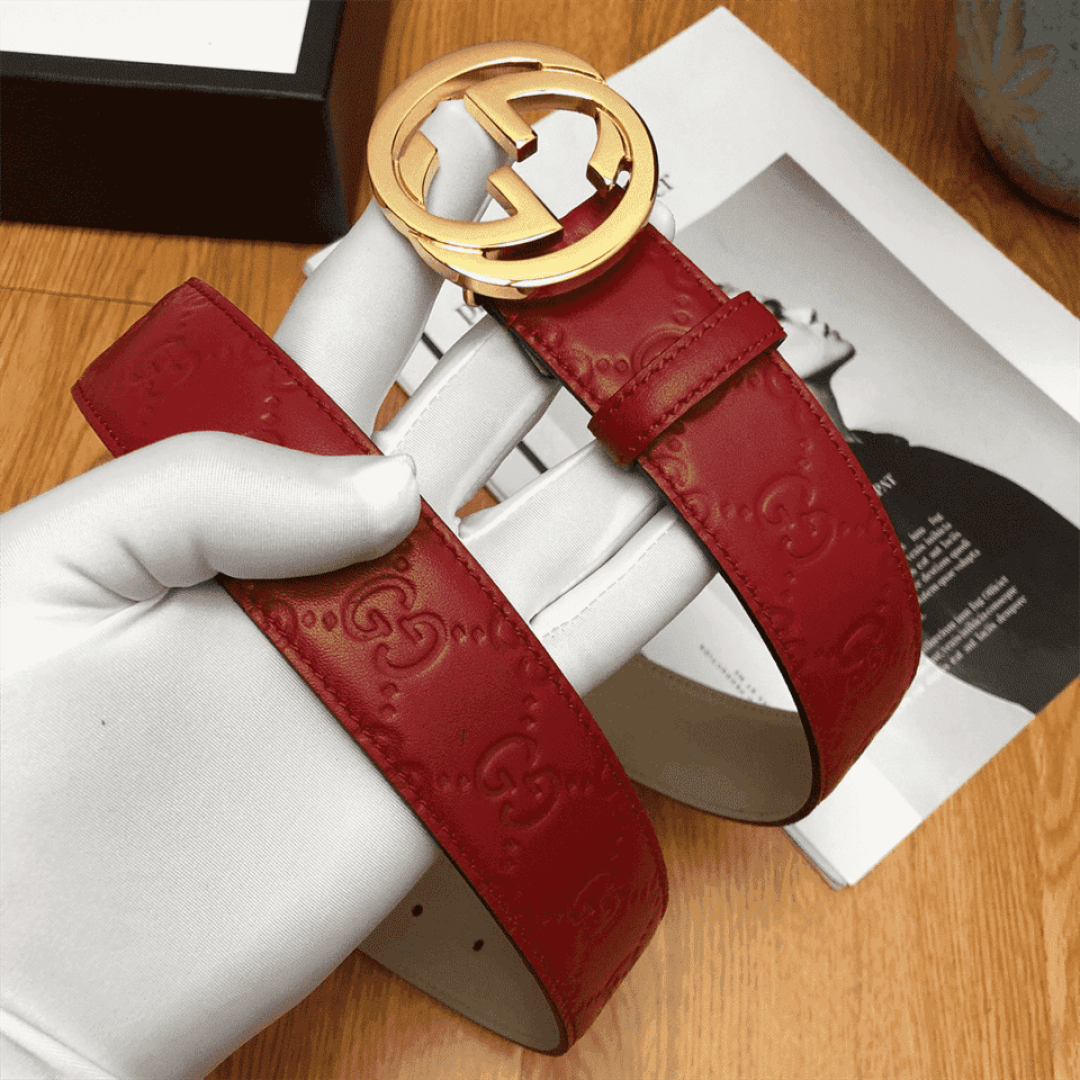 GUCCI INTERLOCKING G-BUCKLE LEATHER BELT