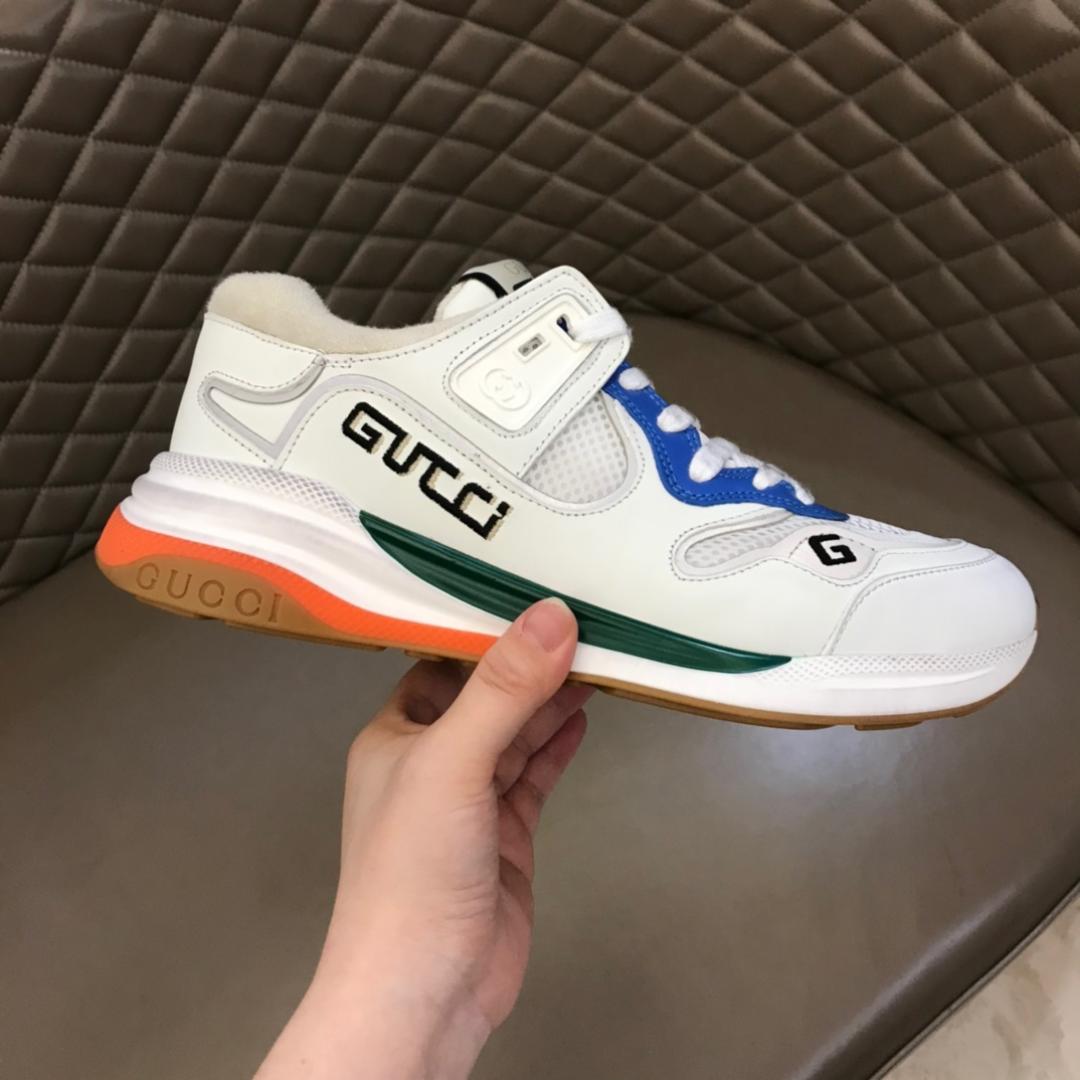 GUCCI G LINE SNEAKERS IN LEATHER AND MESH WITH EMBROIDERED LOGO