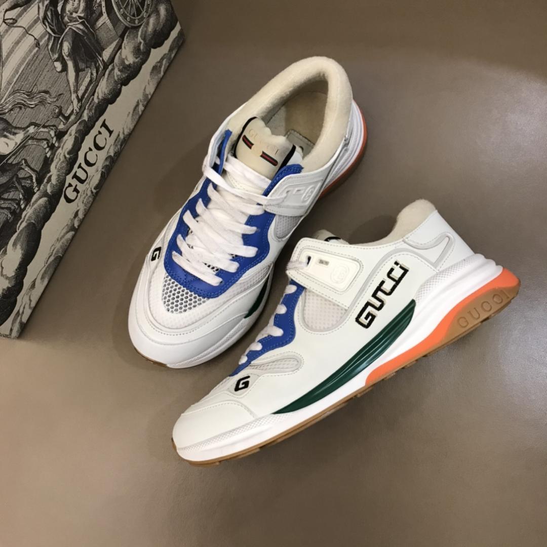 GUCCI G LINE SNEAKERS IN LEATHER AND MESH WITH EMBROIDERED LOGO