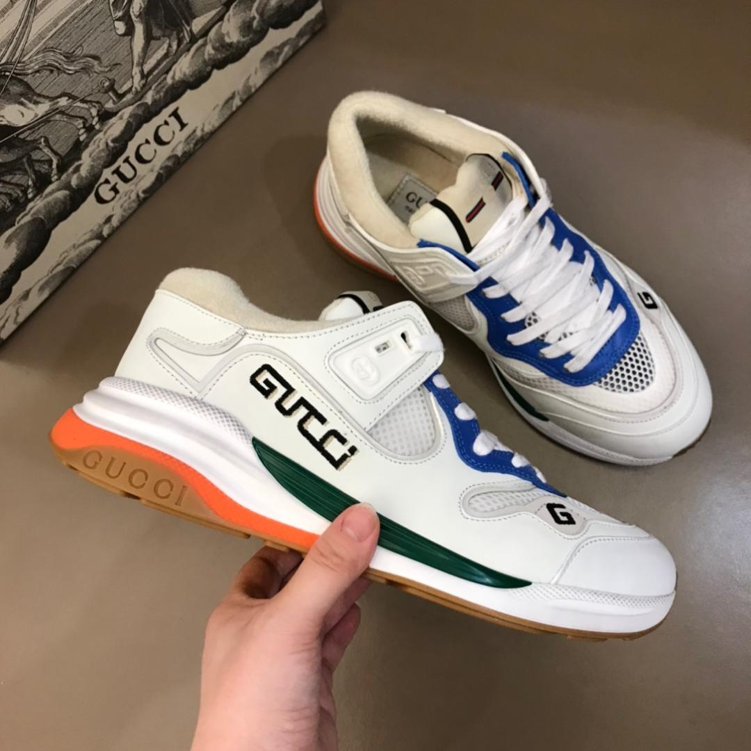 GUCCI G LINE SNEAKERS IN LEATHER AND MESH WITH EMBROIDERED LOGO
