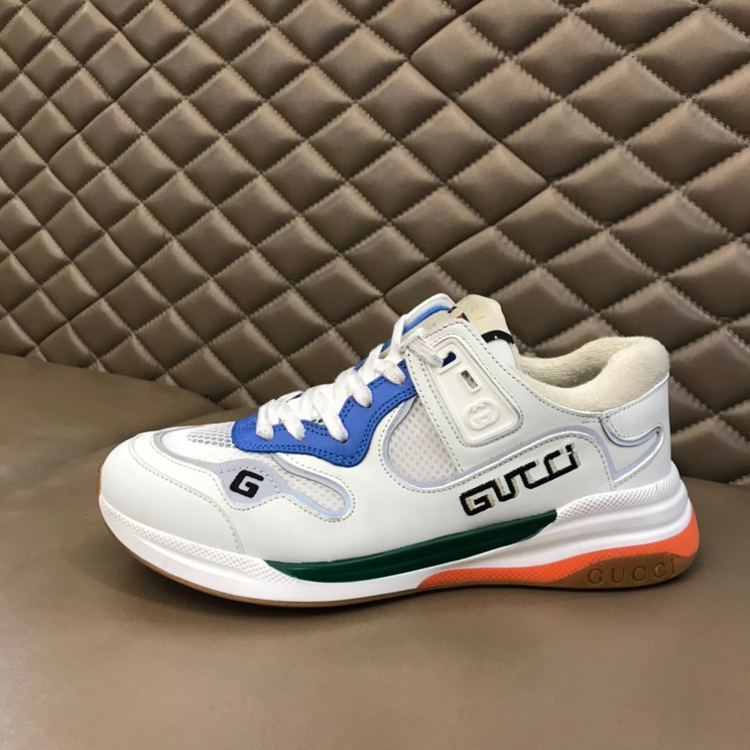 GUCCI G LINE SNEAKERS IN LEATHER AND MESH WITH EMBROIDERED LOGO