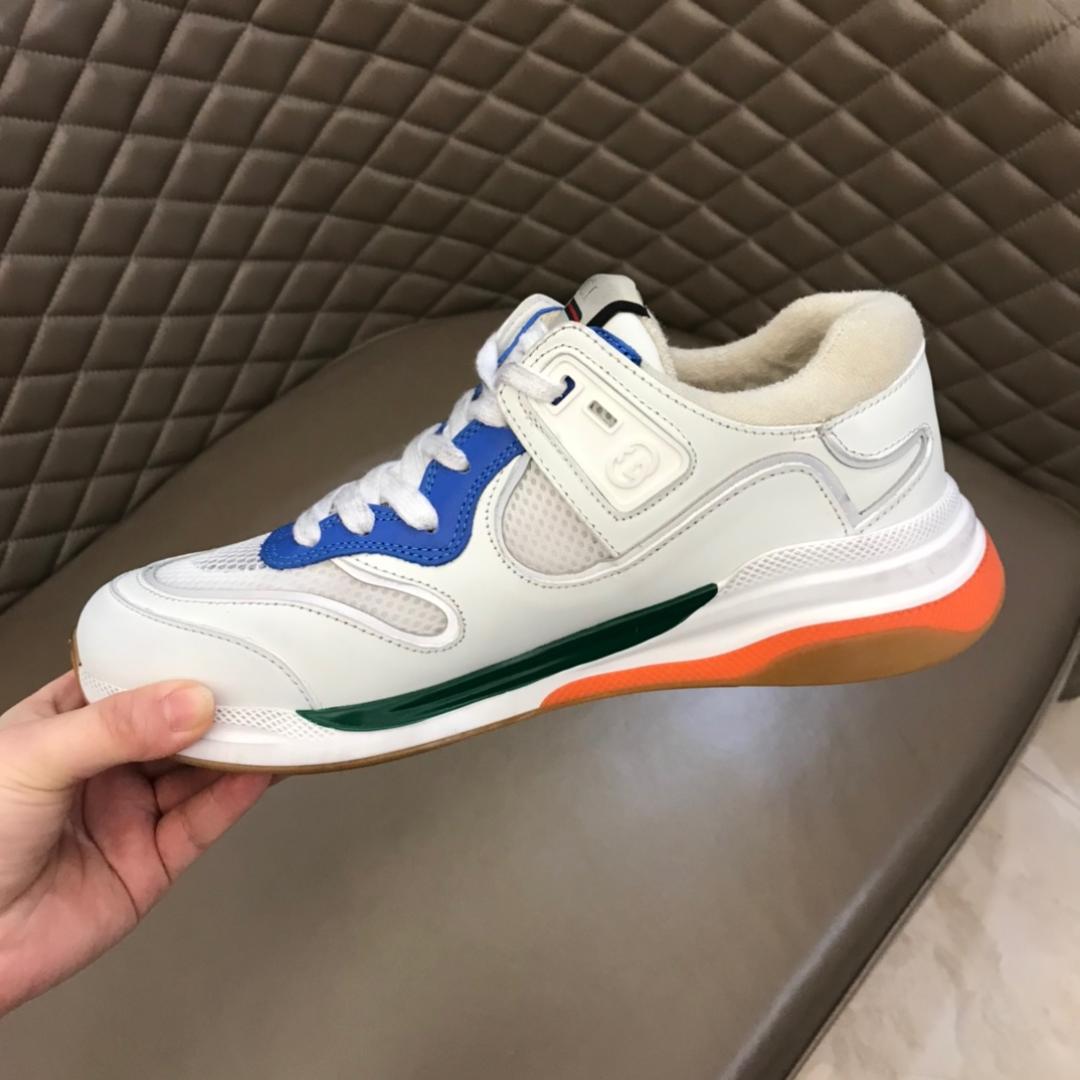 GUCCI G LINE SNEAKERS IN LEATHER AND MESH WITH EMBROIDERED LOGO