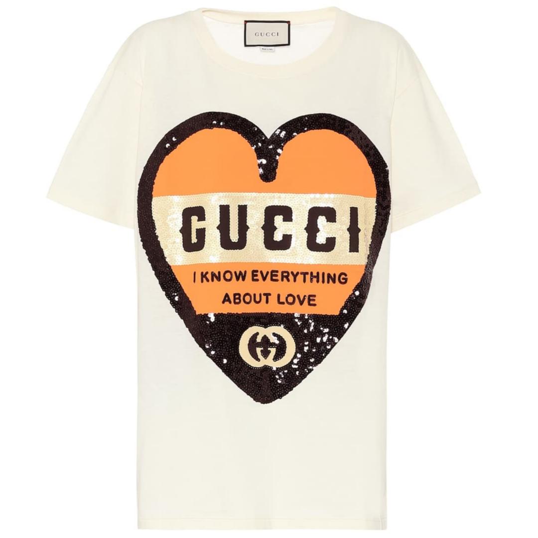 GUCCI CREAM SEQUIN-EMBELLISHED COTTON T-SHIRT