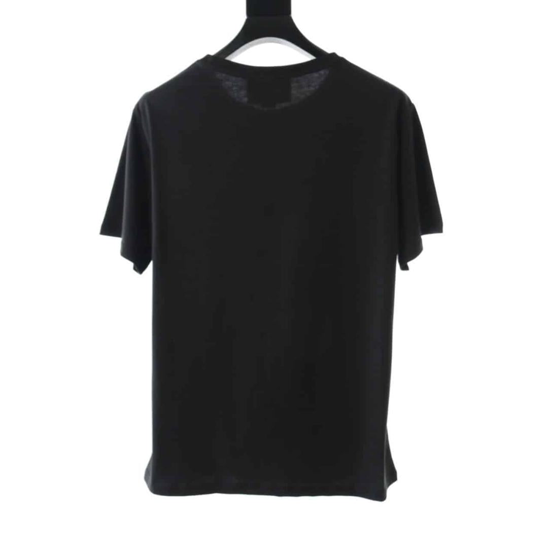 GUCCI EMBROIDERED BELT LOGO SHORT SLEEVE BLACK T SHIRT