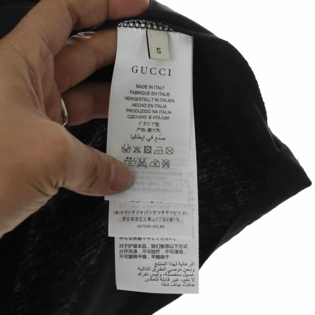 GUCCI EMBROIDERED BELT LOGO SHORT SLEEVE BLACK T SHIRT