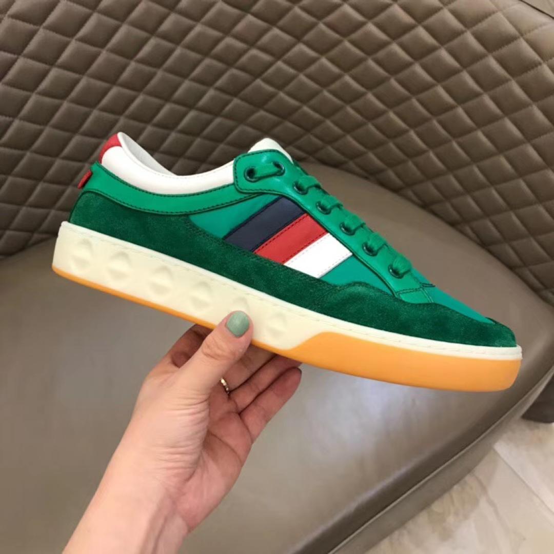 GUCCI MEN'S GREEN LEATHER AND NYLON SNEAKERS