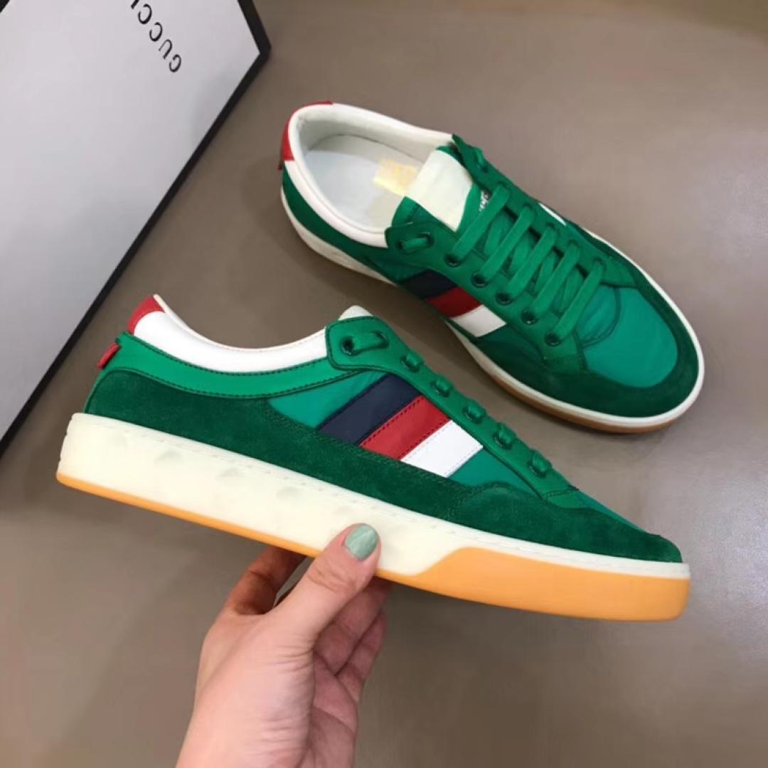 GUCCI MEN'S GREEN LEATHER AND NYLON SNEAKERS