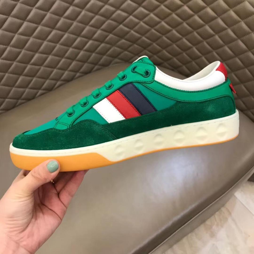 GUCCI MEN'S GREEN LEATHER AND NYLON SNEAKERS