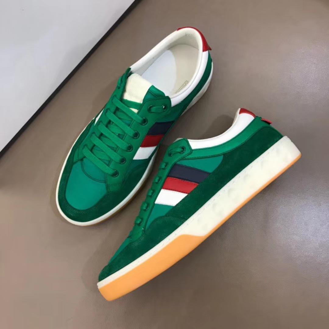 GUCCI MEN'S GREEN LEATHER AND NYLON SNEAKERS
