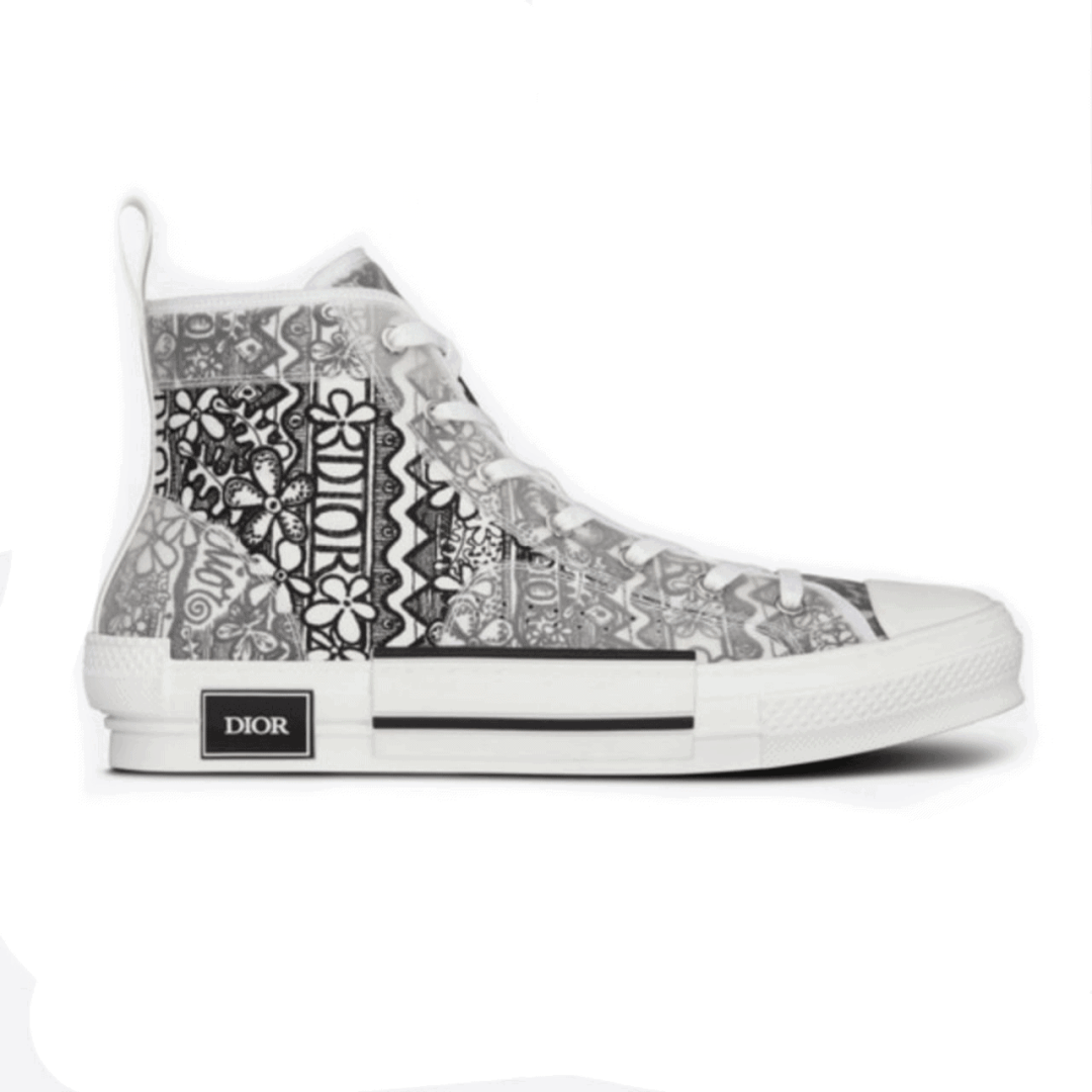 DIOR B23 HIGH-TOP SNEAKER WHITE CANVAS WITH DIOR AND SHAWN EMBROIDERY