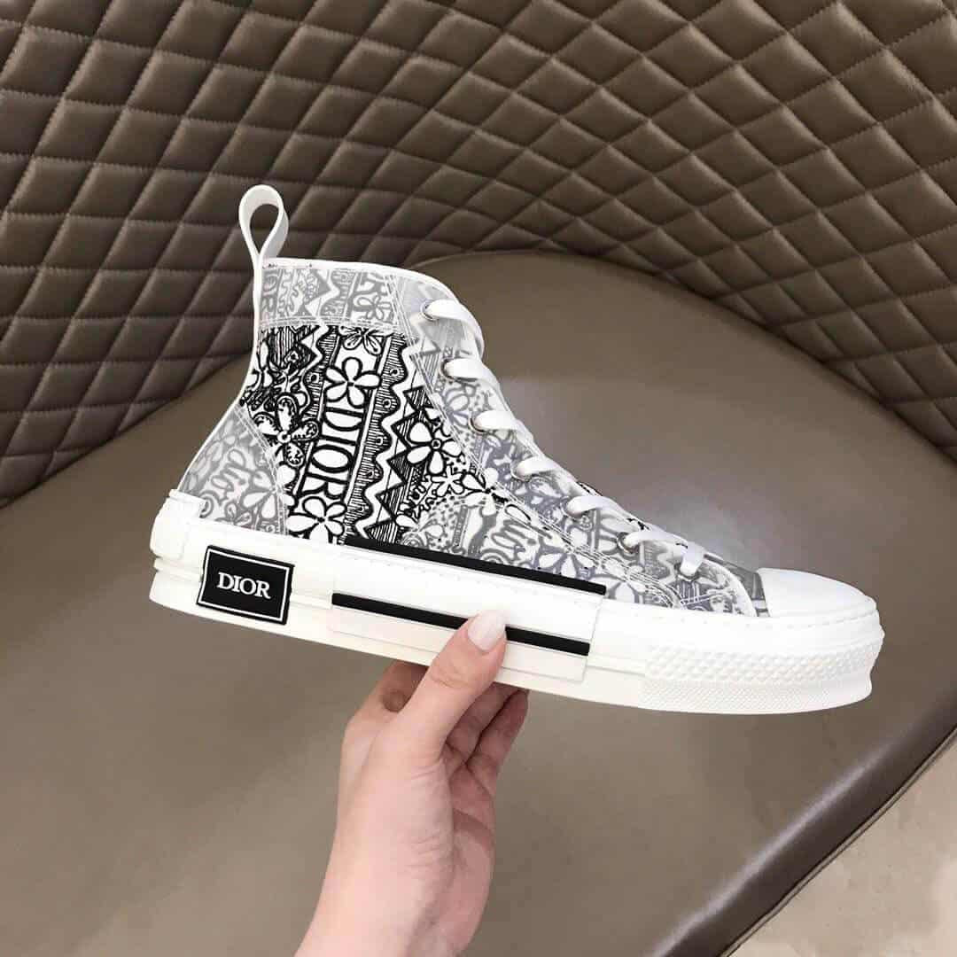 DIOR B23 HIGH-TOP SNEAKER WHITE CANVAS WITH DIOR AND SHAWN EMBROIDERY