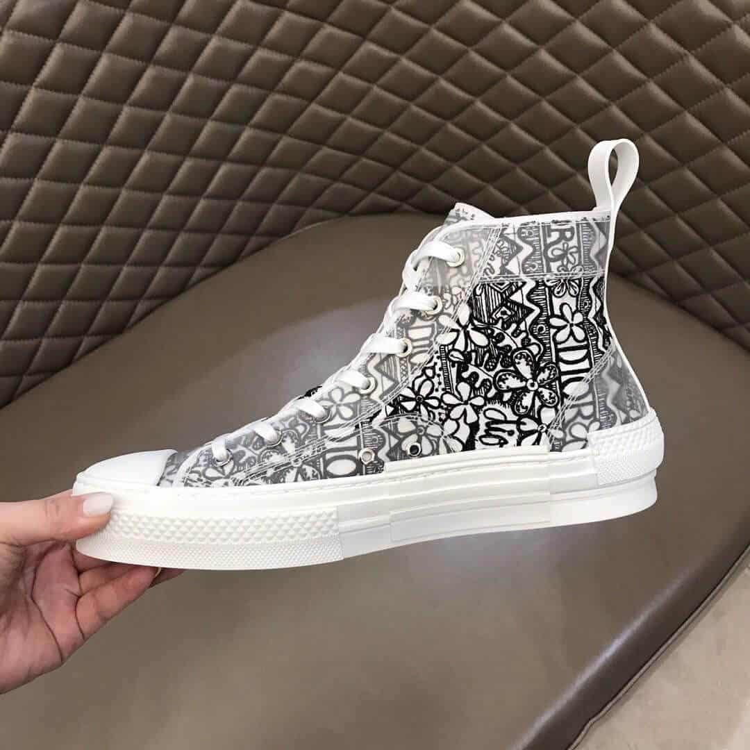 DIOR B23 HIGH-TOP SNEAKER WHITE CANVAS WITH DIOR AND SHAWN EMBROIDERY