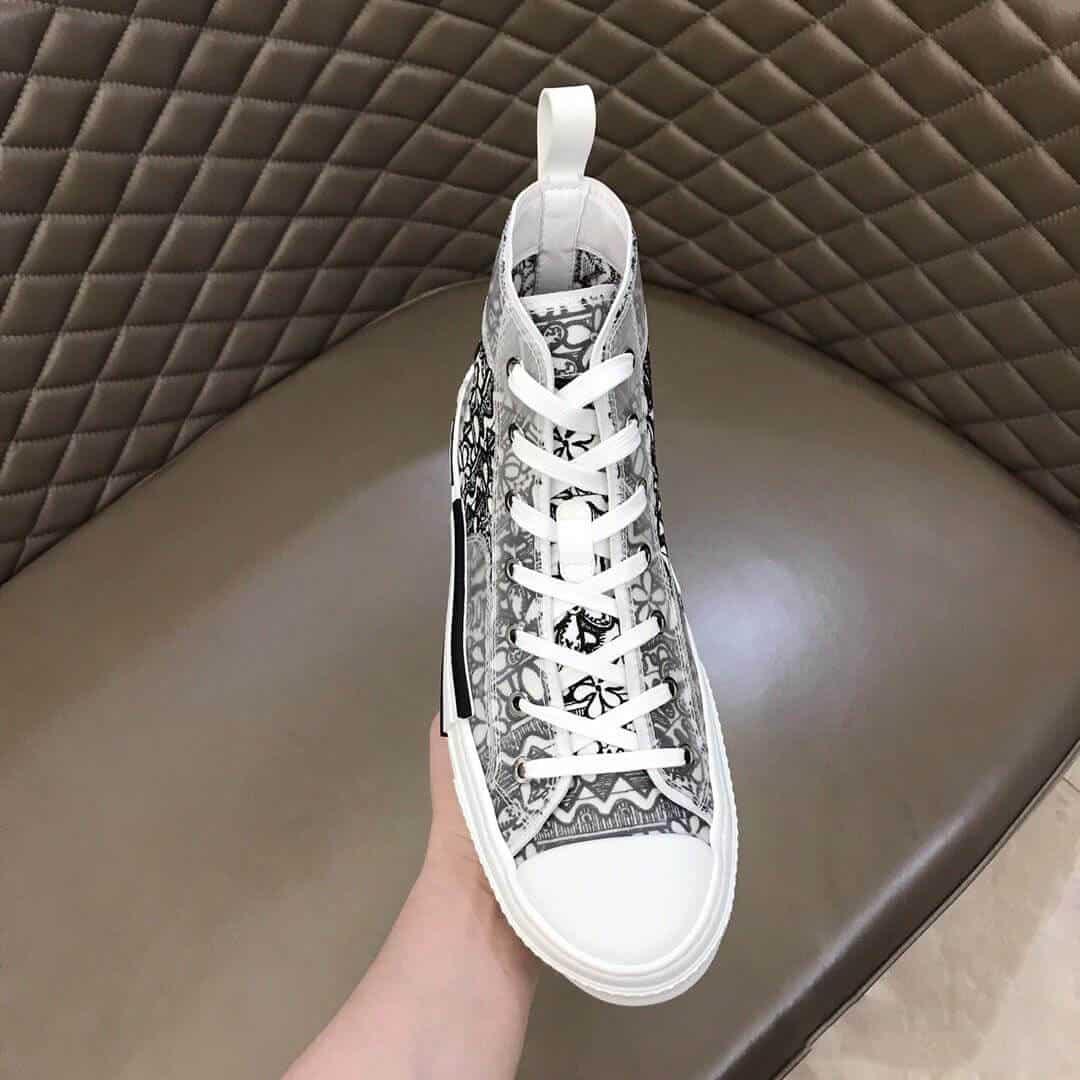 DIOR B23 HIGH-TOP SNEAKER WHITE CANVAS WITH DIOR AND SHAWN EMBROIDERY