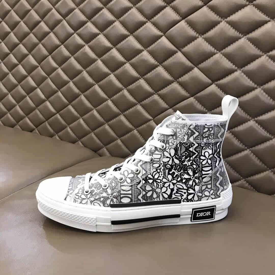 DIOR B23 HIGH-TOP SNEAKER WHITE CANVAS WITH DIOR AND SHAWN EMBROIDERY