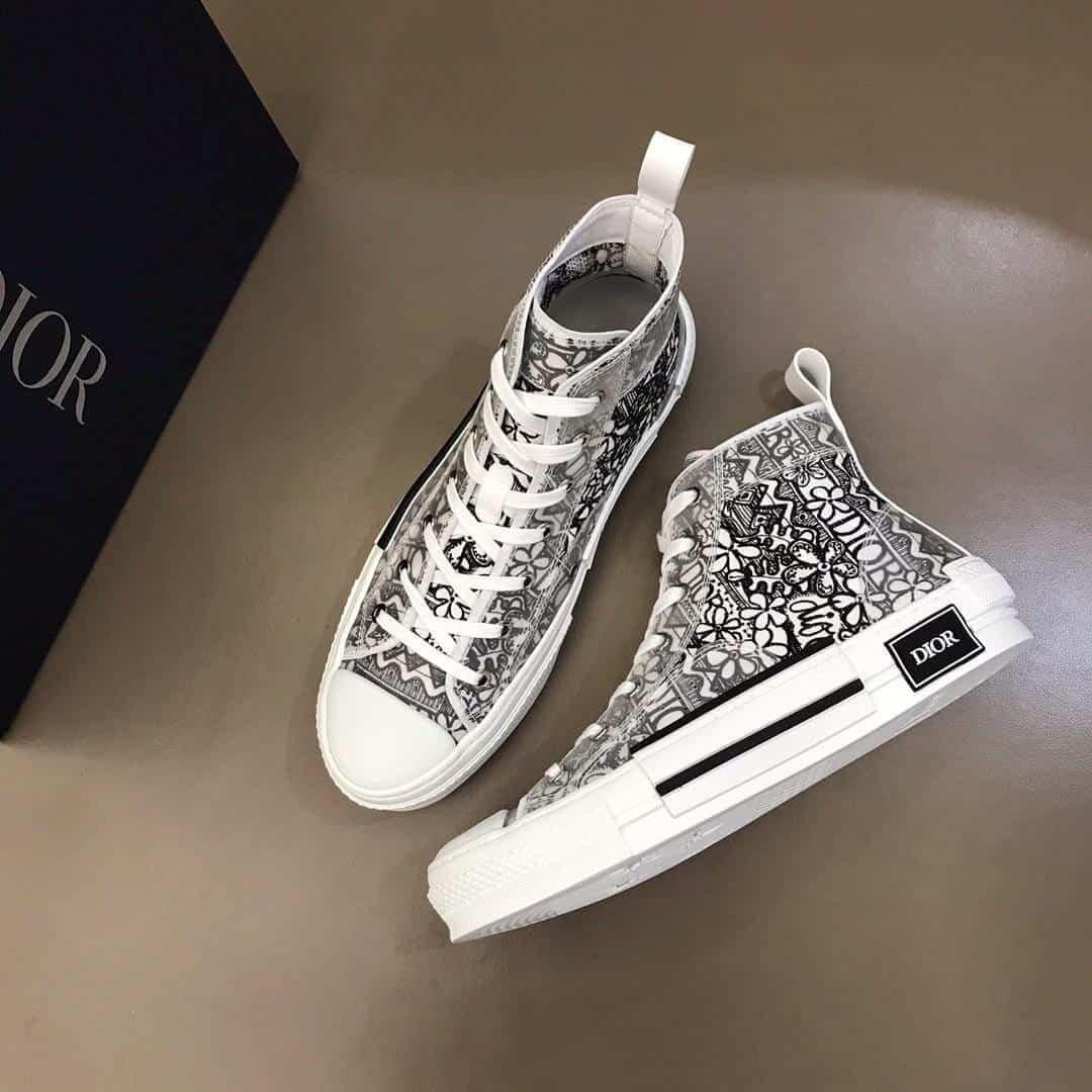 DIOR B23 HIGH-TOP SNEAKER WHITE CANVAS WITH DIOR AND SHAWN EMBROIDERY