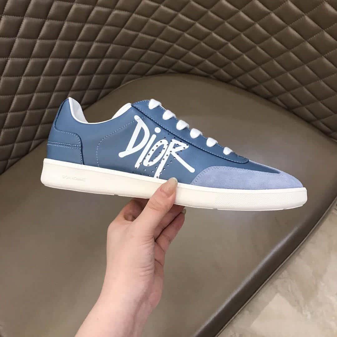 DIOR B01 SNEAKER BLUE SMOOTH CALFSKIN AND SUEDE WITH DIOR AND SHAWN SIGNATURE