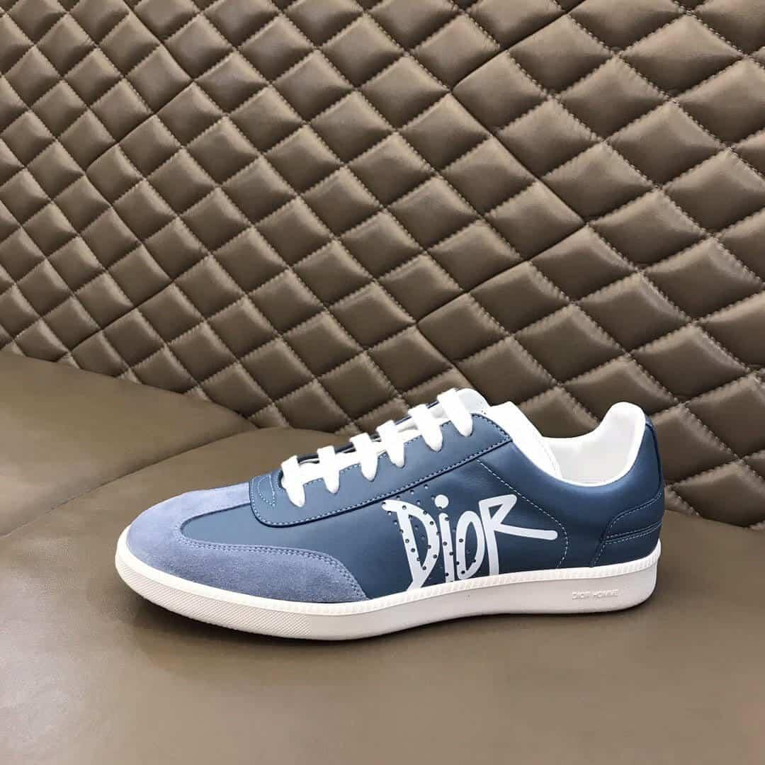DIOR B01 SNEAKER BLUE SMOOTH CALFSKIN AND SUEDE WITH DIOR AND SHAWN SIGNATURE