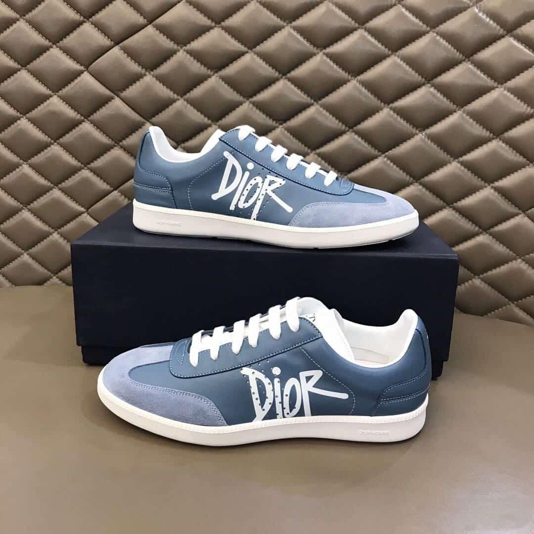 DIOR B01 SNEAKER BLUE SMOOTH CALFSKIN AND SUEDE WITH DIOR AND SHAWN SIGNATURE