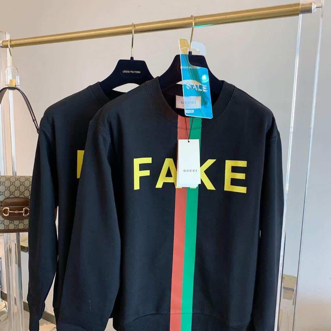GUCCI BLACK 'FAKE/NOT' PRINT SWEATSHIRT