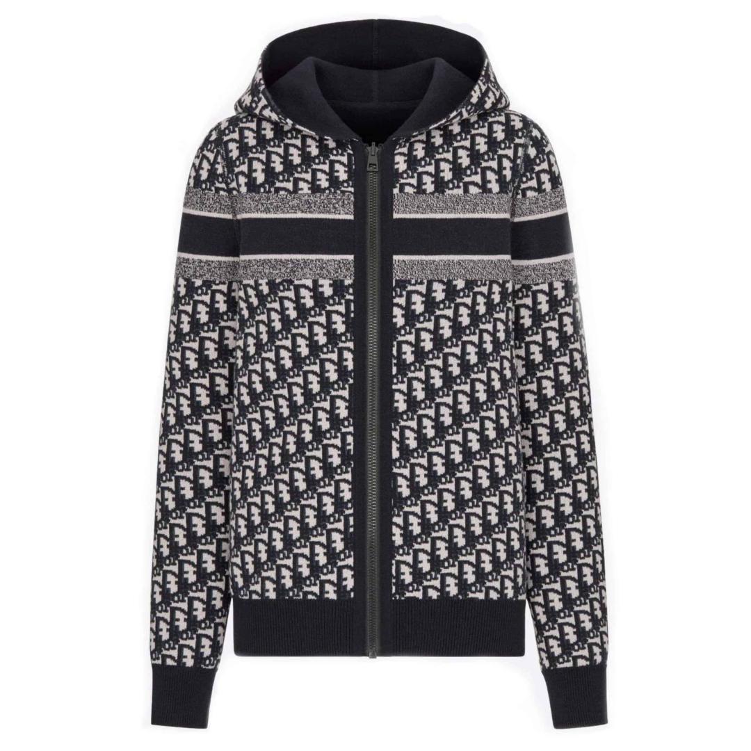 REVERSIBLE ZIPPED CARDIGAN WITH HOOD BLUE DIOR OBLIQUE