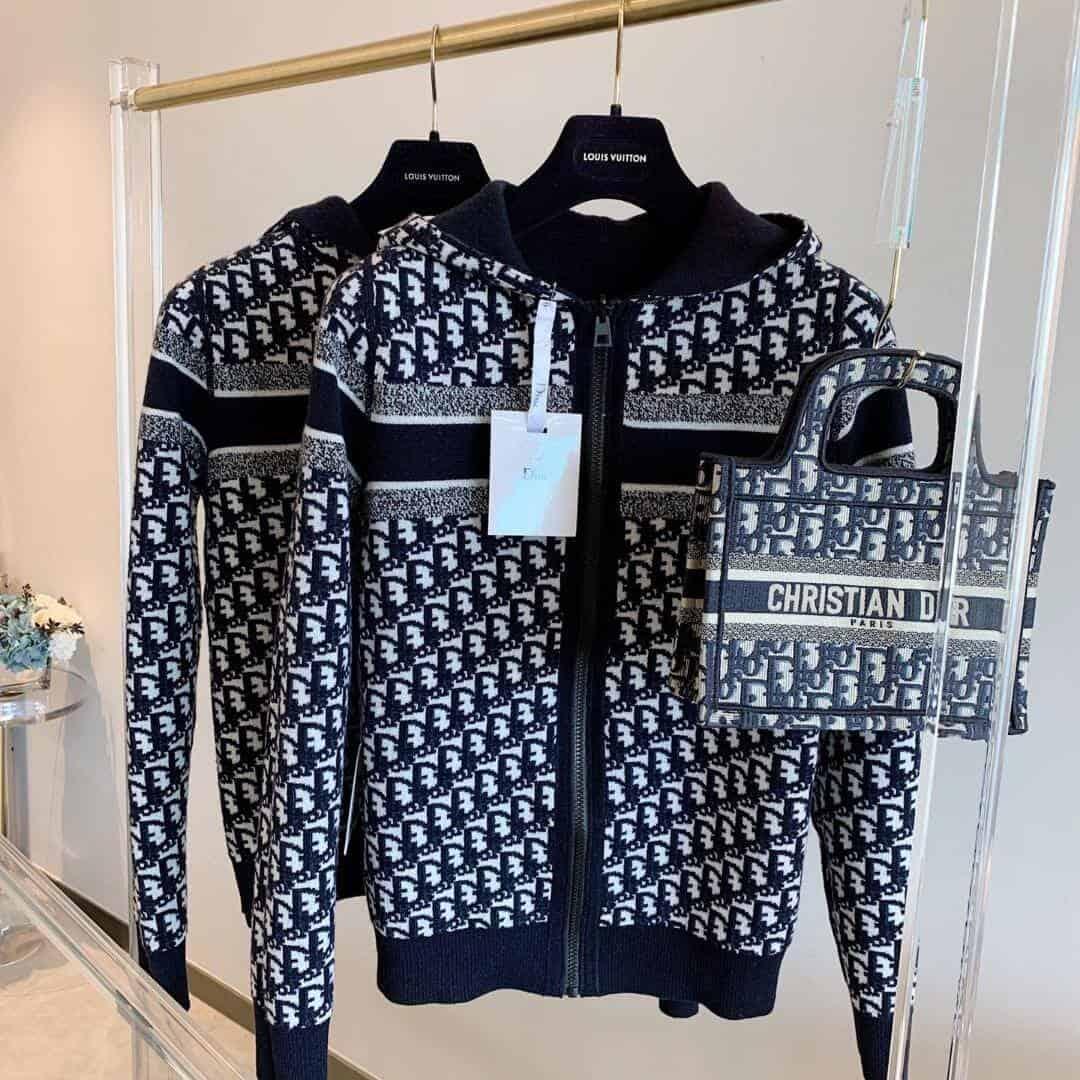 REVERSIBLE ZIPPED CARDIGAN WITH HOOD BLUE DIOR OBLIQUE