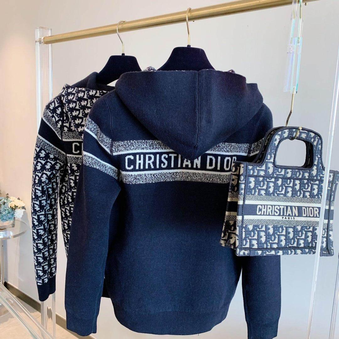 REVERSIBLE ZIPPED CARDIGAN WITH HOOD BLUE DIOR OBLIQUE