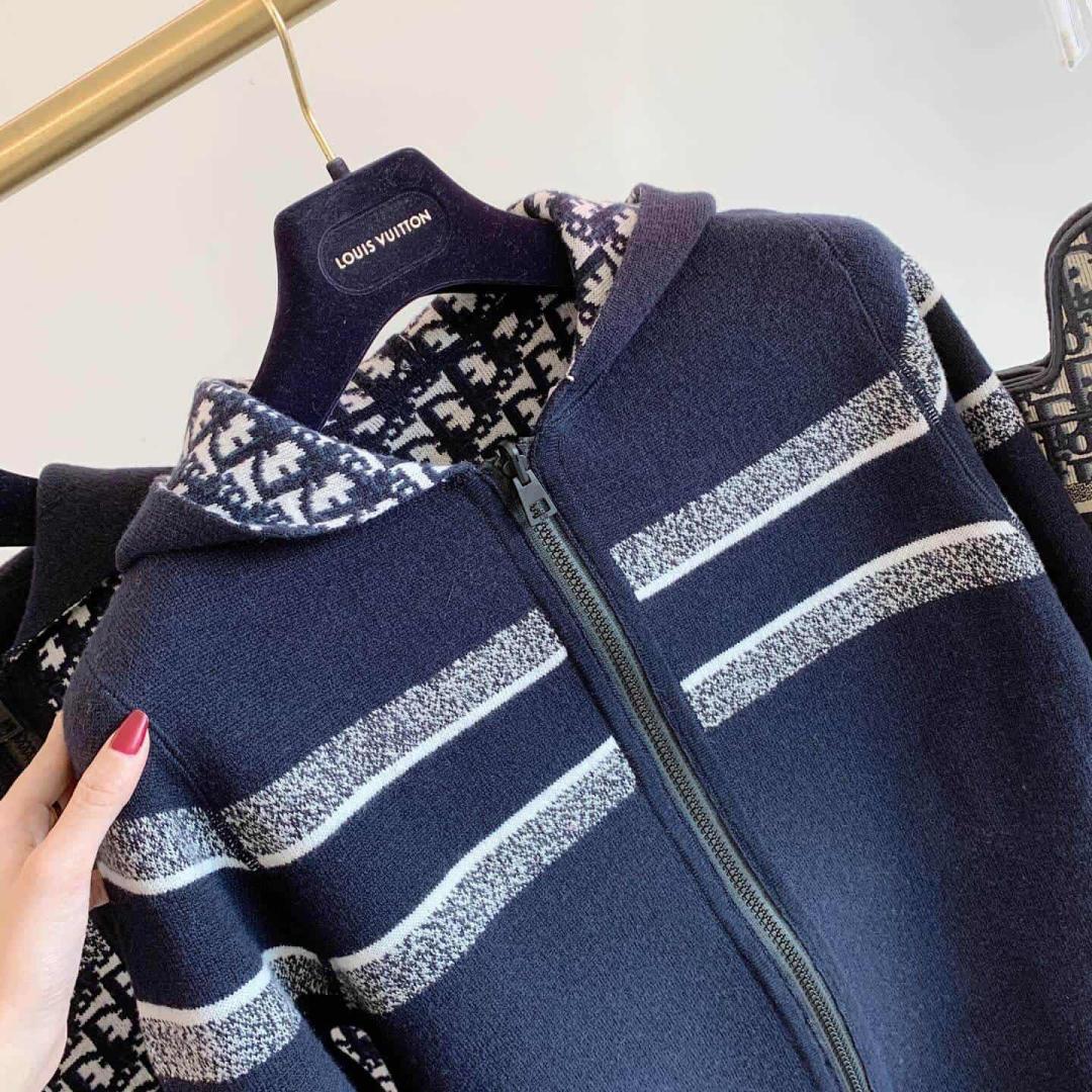 REVERSIBLE ZIPPED CARDIGAN WITH HOOD BLUE DIOR OBLIQUE
