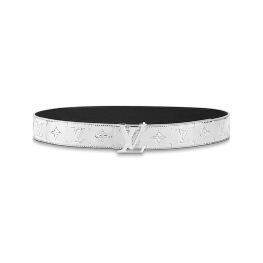 LOUIS VUITTON INITIALS LV MIRROR MIRROR 40MM REVERSIBLE BELT SILVER COLOR METALLIC MONOGRAM CANVAS RECTO SIDE