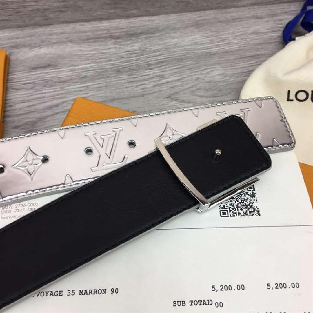 LOUIS VUITTON INITIALS LV MIRROR MIRROR 40MM REVERSIBLE BELT SILVER COLOR METALLIC MONOGRAM CANVAS RECTO SIDE