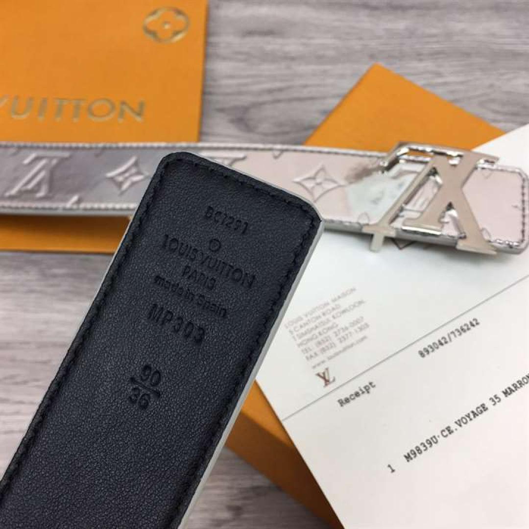 LOUIS VUITTON INITIALS LV MIRROR MIRROR 40MM REVERSIBLE BELT SILVER COLOR METALLIC MONOGRAM CANVAS RECTO SIDE